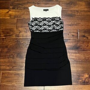 Black and White Midi Dress with Lace from Connected Apparel